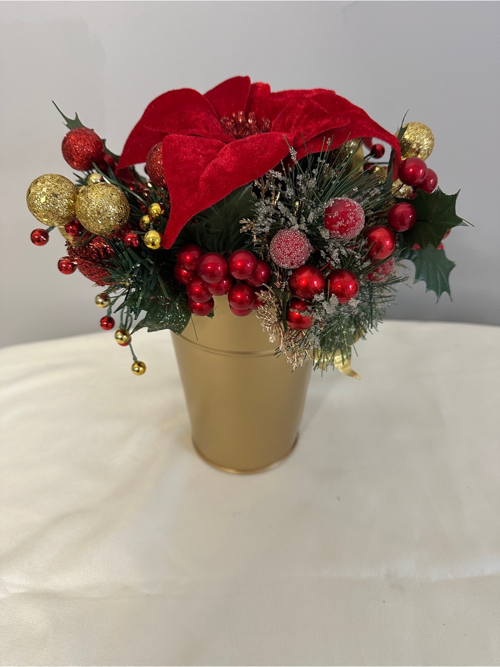 Festive Red and Gold Holiday Poinsettia Floral Arrangement